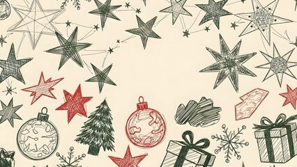 Festive holiday background with Christmas ornaments and gifts