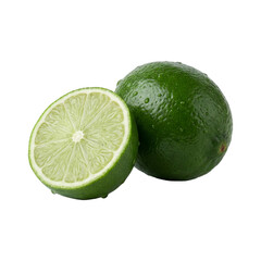 Fresh green lime fruit with whole and halved views, showing juicy pulp, vibrant color, and natural texture, ideal for citrus, beverage, cooking, health, and fresh produce concepts.