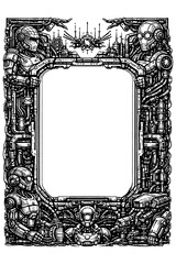 Cyberpunk mechanical frame with robots and machinery, Transparent Background