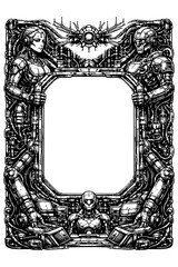 Cyberpunk mechanical frame with robots and machinery, Transparent Background