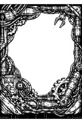 Mechanical sci-fi frame with pipes and gears, Transparent Background