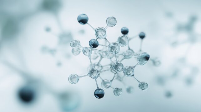 Abstract molecular structure floating in clean space, soft white and cyan tones, medical and scientific background, precise geometry, sterile yet - Powered by Adobe