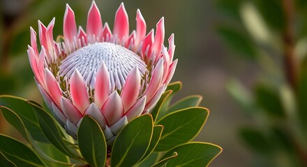 Protea Flower in Full Bloom - A Close-Up of Natures Beauty.
