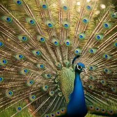 Obraz premium Peacock Displaying Feathers - A Vibrant Bird in Full Glory.