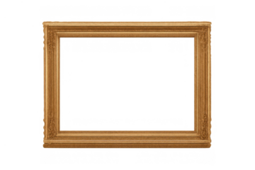 Empty antique golden picture frame creating a border for artworks or memories, isolated on a transparent background