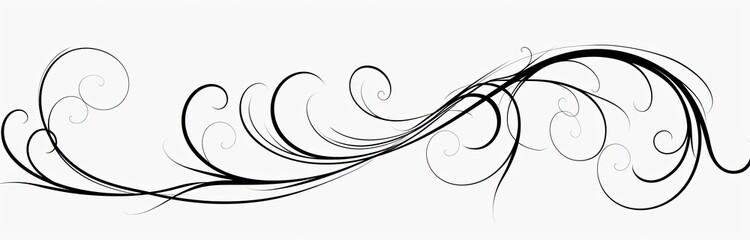 A decorative horizontal design featuring swirling lines and curls in varying shades of gray on white