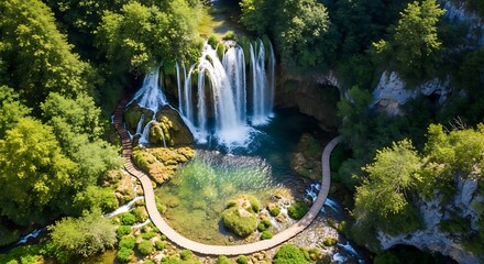 Aerial View of the Stunning Kravice Waterfalls in Bosnia and Herzegovina.
