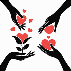 Hands Holding and Sharing Hearts Minimalist Love Concept Vector
