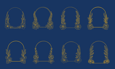 Elegant Golden Floral Frame | Vintage Botanical Line Art Border