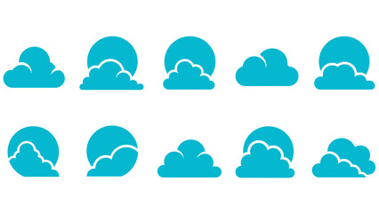 Obraz premium Set of blue cloud and sun icons representing weather and sky conditions.