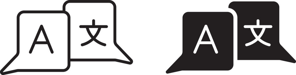 Language translation icon with chat bubbles for an online translator app. Global language switch sign, foreign language dictionary, speech service. Language icon on transparent background  © MDneamul