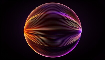 a semi transparent gradient sphere made of purple and orange wavy lines on a black background