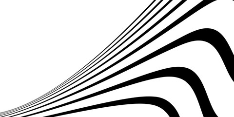 Black on white abstract perspective line wave stripes with 3d dimensional effect isolated on white background. eps10