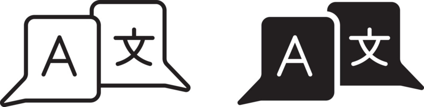 Language translation icon with chat bubbles for an online translator app. Global language switch sign, foreign language dictionary, speech service. Language icon on transparent background
