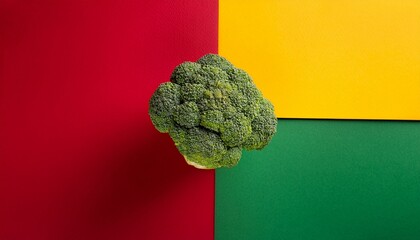 broccoli cube against a vibrant split background