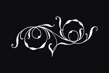 Elegant white scroll design on black background