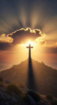 Cross Silhouette on Hilltop - A Beacon of Faith and Hope.