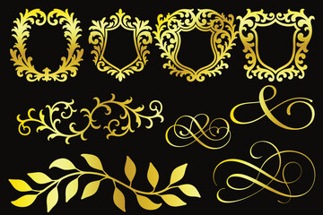 Elegant gold ornamental designs on black background