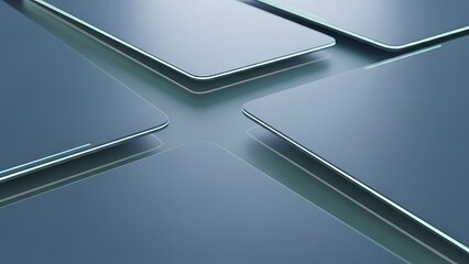 Sleek Abstract BlueGrey Geometric Panels with Luminous Aqua Edges and Reflections.