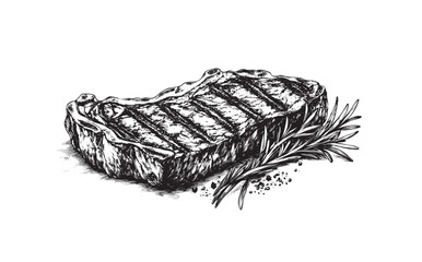 hand drawn sketch illustration of a steak