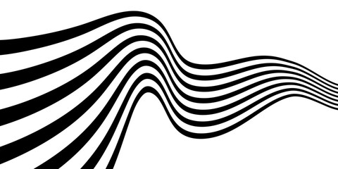 Black on white abstract perspective line wave stripes with 3d dimensional effect isolated on white. Vector eps10