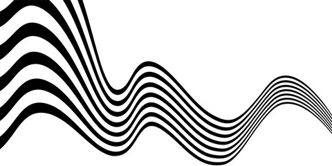 Black on white abstract perspective line wave stripes with 3d dimensional effect isolated on white. Vector eps10