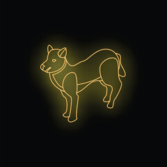 Fototapeta premium Neon yellow light creating a dog silhouette standing on a black background