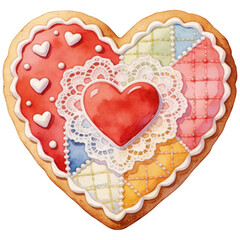 A beautifully decorated heart-shaped cookie adorned with a variety of colorful and delicate elements. The image captures the essence of sweetness, creativity, and artisanal craftsmanship.