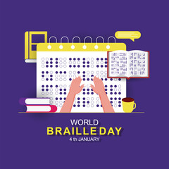4th January World Braille Day poster template.