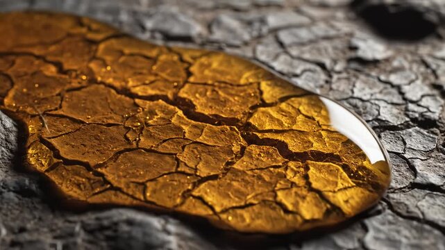 Dry cracked earth with amber liquid