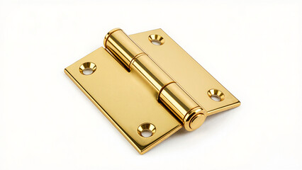 Shiny gold metal hinge with screw holes for furniture hardware