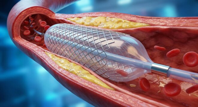 3D Render of Coronary Stent Deployment in Blocked Artery.