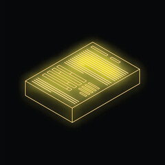 Neon yellow document icon glowing on black background representing electronic data management, information technology, and modern business solutions © ylivdesign