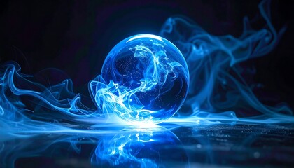 Mystical Blue Orb Emanating Energy and Smoke.