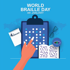 World braille day with hand holding touch. 4 January concept