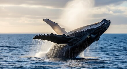 Humpback Whale Breaching in the Ocean - A Majestic Display of Marine Life.