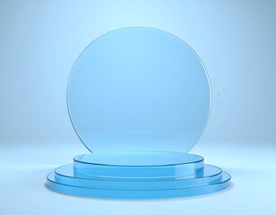 Minimal Blue Glass Podium with Circular Display Background