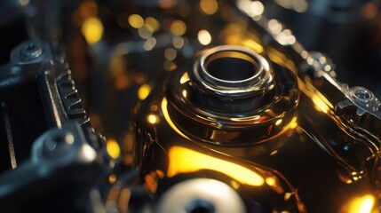 temperature stress on engine oil film, macro mechanical visualization, darkened lubricant layer, precise engineering mood