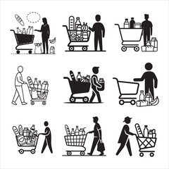 Ecommerce Basket Shopping Cart Line Art Vector
