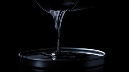 used motor oil poured slowly from container, deep black color, viscous texture emphasis, studio lighting, automotive maintenance concept