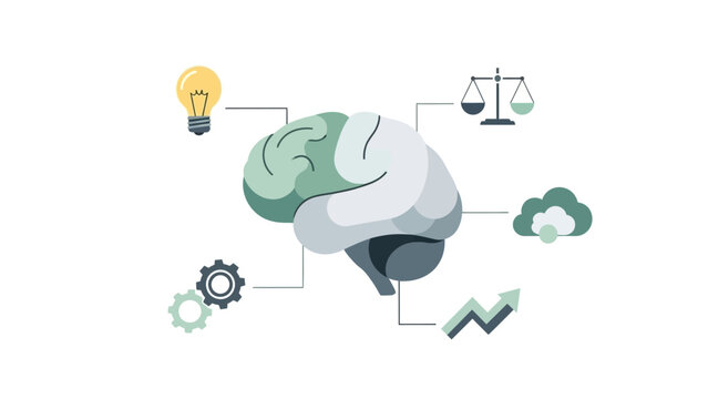 Human Brain with Icons and Symbols.