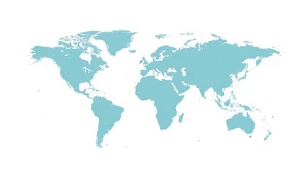 Fototapeta premium A flat projection of the Earth, continents in turquoise against a stark white background