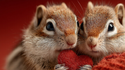 Adorable squirrels holding a heart together - ai generative