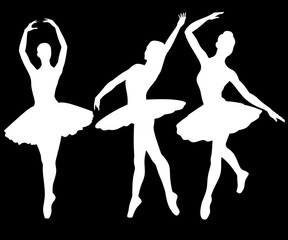 ballet dancer silhouette, ballerina dance black and white vector, ballerina, ballet dance sillhouette illustration 