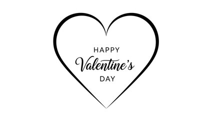 Happy Valentine's Day Text Inside Outline Heart Shape on Isolated White Background