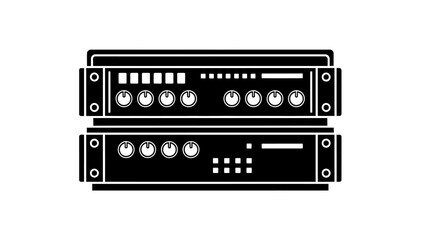 Obraz premium Stacked Rack-Mounted Electronic Server Devices Silhouette, Isolated White Background