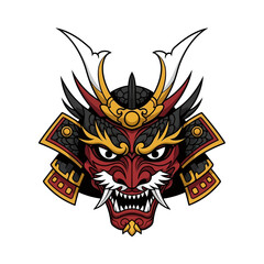 Obraz premium Japanese Oni Mask Samurai Helmet Warrior Ancient Warrior Face