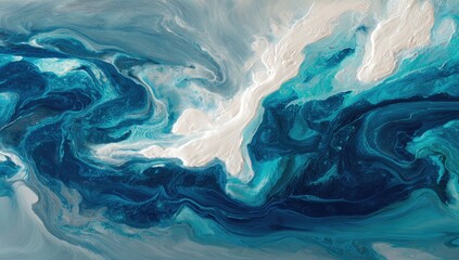 Obraz premium Abstract depiction of flowing liquid textures in deep blue, turquoise, and white hues, resembling a river