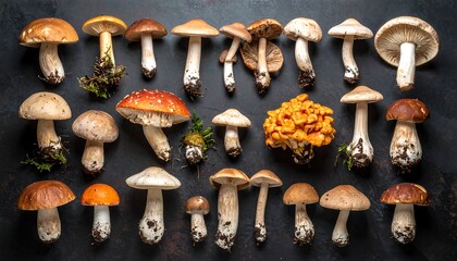A Collection of Various Edible and Non-Edible Mushrooms.