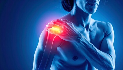 Shoulder Pain Illustration with Glowing Highlight Showing Inflammation and Anatomical Upper Body Detail